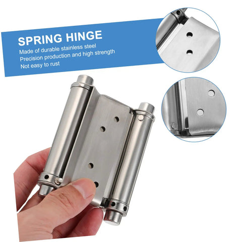 Heavy Duty Double Action Spring Hinge 2Pack Stainless Steel Cafe Saloon Door Hardware Rust Proof Silver Finish Self Closing detailed view.