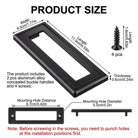 Diagram showing product size for Slick Low Profile Cabinet Pulls For Cabinets, Drawers, And Cupboards, Zinc Alloy Recessed Handles.