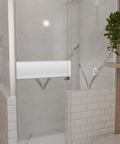 Solid Brass Glass Door Knob With Antique Brass Finish, Single Mount on shower door in bathroom setting