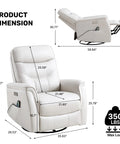 Power Adjustable Faux Leather Recliner Chair For Adults With Massage And Heat, dimensions and beige finish shown