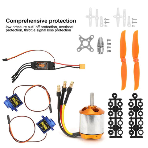 RC Plane Motor Kit for Airplane and Helicopter, Brushless 2217 KV1100 Motors, 1060 Propeller, 40A XT60 ESC Components Display