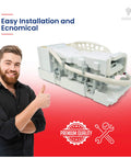 Replacement Ice Maker Assembly DA97-05422A For Samsung Fridges shown with easy installation graphic and a smiling person