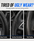 Refresh Your Gnarled Steering Wheel With This Badass Nourishing Leather Restoration Cream That Deeply Repairs Scratches And Fades While Keeping Your Car Interior Looking Slick And Pristine showing three steering wheel damage types.