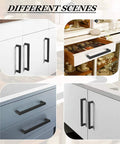 Matte Black Cabinet Handles Square Drawer Pulls in Various Settings, Showing 396 Mm Total Length and 12 Mm Width on Kitchen Cupboards