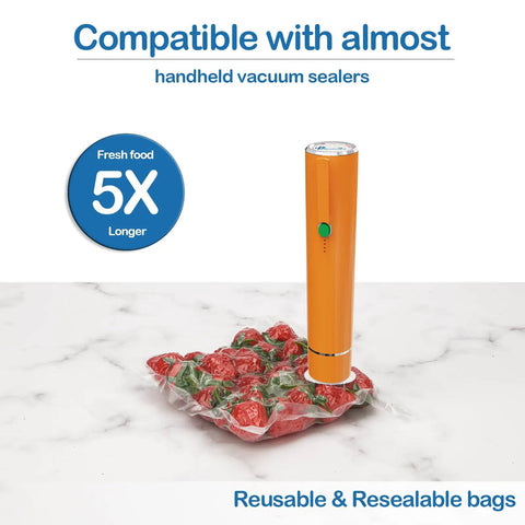 Handheld vacuum sealer with 40 Piece Reusable Vacuum Sealer Bags With Air Valve For Food Storage And Sous Vide 20 Large And 20 Small Bags Keeps Food Fresher Five Times Longer Killer For Meal Prep Freezer Organization And Everyday Kitchen Use
