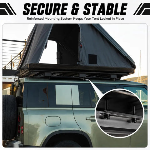 Complete 28 Piece Rooftop Tent Mounting Hardware Kit With Four 6mm Thick Steel Mending Plates Eight Bolts Eight Lock Nuts And Eight Aluminum T Slot Plates Black For Heavy Duty Roof Rack Install Easy Install No Sweat, rooftop tent on SUV roof rack