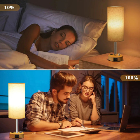 Cozy bedroom and study scene with Dimmable Solid Wood Bedside Lamp With USB C Ports Compact Nightstand Light For Bedroom Or Living Room