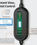 Portable Level 1 And Level 2 EV Charger With J1772 16A, Dual Voltage 120V 240V, control panel and cable details