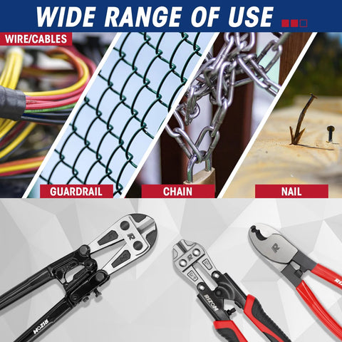 RIZOM 3-Piece bolt cutter set: 14" heavy-duty bolt cutter, 8" mini bolt cutter, 8" wire cutter with carrying bag