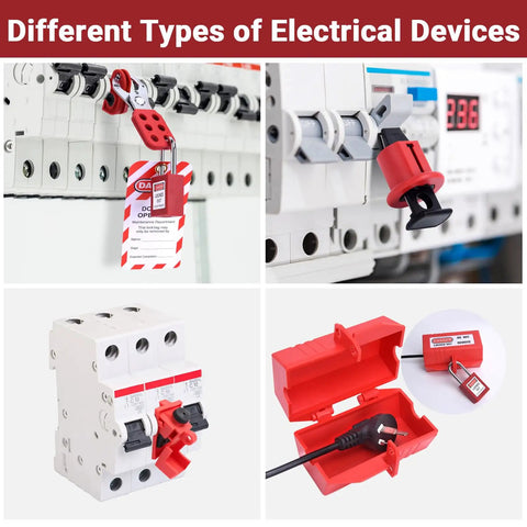 Ultimate Pro Grade LOTO Kit For Electrical Safety With 56 Piece Set Including Padlocks Hasps Clamp On Breaker Lockouts in use