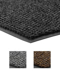 Close-up of charcoal Carpeted Indoor Entrance Mat 3 ft by 4 ft with vinyl backing showcasing texture and edge design.