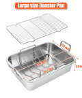 Nonstick 15 Inch Stainless Steel Roasting Pan With V Rack And Cooling Rack Your Go To Rectangle Turkey Roaster For Turkey Chicken And Veggies