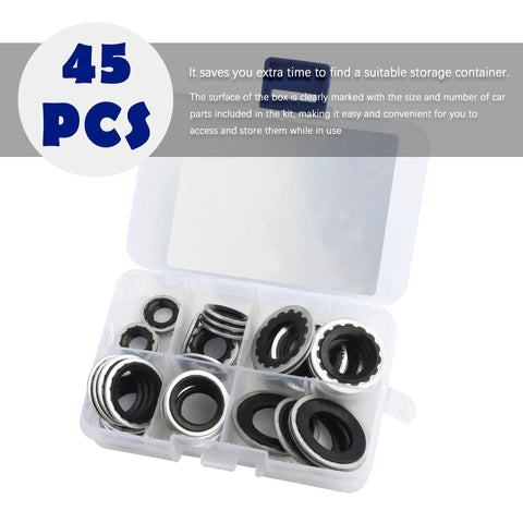 45Pcs Car AC Gasket Kit Go To AC Seal Kit For Fixing Air Conditioning Compressor Bumper Door Panel Universal O Ring Kit