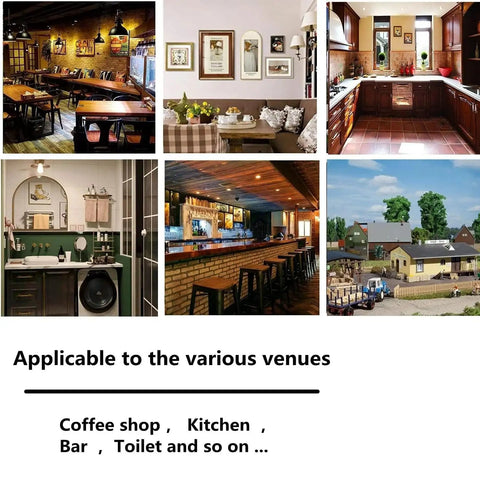 Multiple venue images including a coffee shop, kitchen, bar, and toilet, showcasing different decor styles.