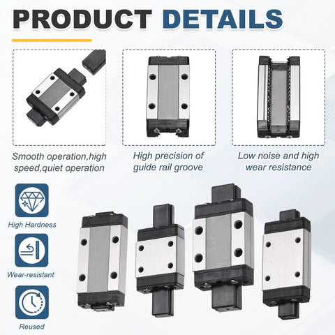 Details of Two Pack MGN7H Linear Bearing Carriage Blocks With Mini Guide And Wrench For 7mm Linear Motion Slide Rails For 3D Printers CNC