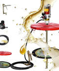 Industrial Grade Pneumatic Grease Pump For 55 Gallon Drums Air Powered With 16 Foot Hose showing pump components and oil drops.