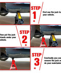 Instructions using Heavy Duty 3 Ton Jack Stands With 11.22 To 16.54 Inch Adjustable Height, Double Pin Locking under vehicle