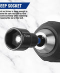 Close-up of 27 Piece Magnetic Nut Driver Kit With Quick Release Extensions showing 14mm deep socket in use.