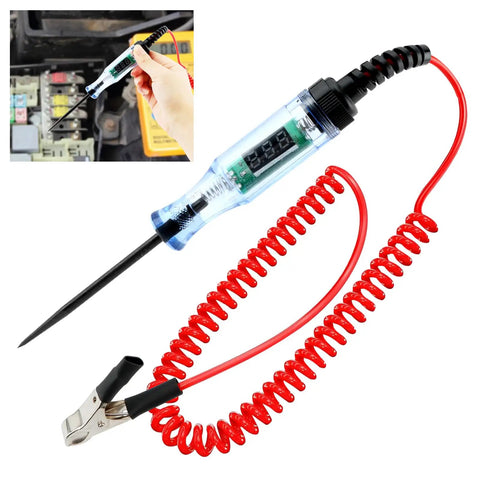 Vehicle Electrical Circuit Tester Pen With 3-48V LED Digital Display, Dual Color Polarity Indicator, Voltage Test Light For Cars And Bikes, Easy Quick Check Diagnostic Tool, Portable Auto Electrical Testing Probe with coiled red lead and clip