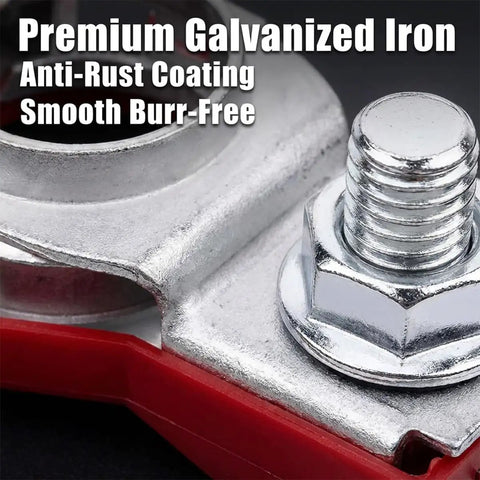 Close-up of Heavy Duty Car Battery Terminal Connectors with Galvanized Iron, Anti Corrosion Washers, ensuring reliable power flow.