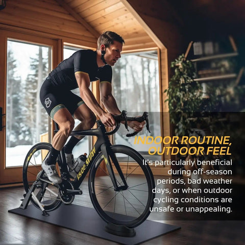 Man using Front Wheel Riser Block for Bike Trainers, Sturdy Molded Plastic Support for Indoor Turbo Training, Elevates Front Wheel