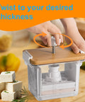 Hand twisting knob on dishwasher safe press for quick no fuss meal prep and extra firm tofu, openable U drip tray visible