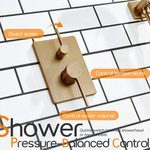 Premium Bathtub Shower Trim Kit Boasting Slick Champagne Bronze Finish And Straight Up Heavy Duty 10 Inch Rainfall Head Paired With Triple Action Handheld Spray Including Solid Brass Valve For Easy Wall Mount Setup