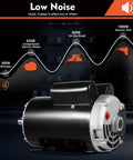 Heavy Duty 5Hp Single Phase Compressor Motor Revving At 3450Rpm with low noise graphic and motor details.