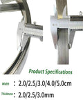 Close-up of No Junk Heavy Duty Main Line Drain Auger Strip specifications showing width and thickness measurements.