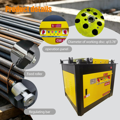 Shop Grade 220V Rebar Bender Machine, Horizontal Steel Bar Hoop Folder Pro, shown with operation panel and feed roller.