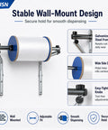 No Sweat Wall Mounted Foam Wrap Dispenser With Smooth Rolling Galvanized Steel Bubble Cushion Holder, wall-mounted design, adjustable fit.