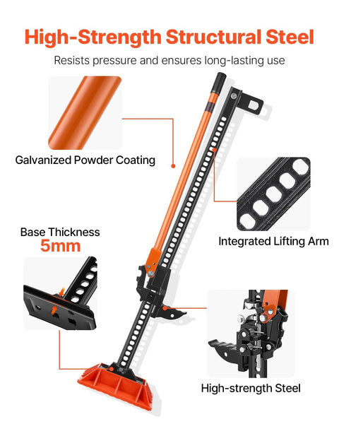 VEVOR 48-inch farm jack with base, front view of galvanized steel high-lift jack