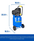 10 Gallon Oil Free Portable Vertical Electric Air Compressor providing no sweat 150 PSI maximum output with wheels and yellow handle.