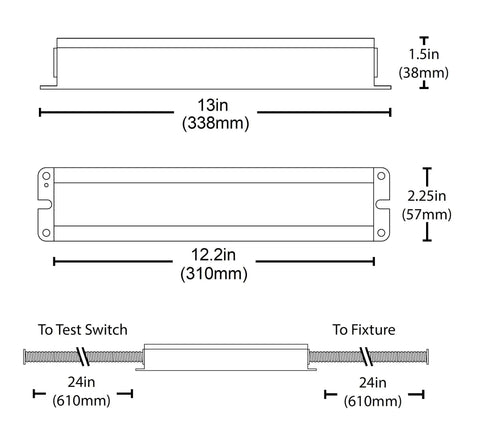Diagram of 8W LED Emergency Battery Backup Driver Universal 120 To 277V Input With 6V 4000mAh NiCad Battery dimensions.
