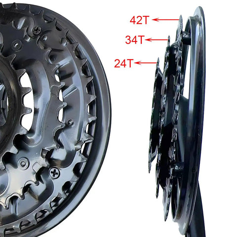 Side view of 152mm Mountain Bike Crankset Triple Square Taper For 18 21 24 Speed Drivetrains Beefy Alloy 6061 Chainring Bash Guard