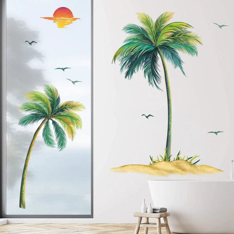 Palm Tree Wall Decals Large Green Tropical Plant Sticker For Walls Living Room Bedroom Office Decor Chill Vibe Peel And Stick