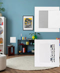 White 12X10 Inch Removable Hinged Access Panel For Drywall Plumbing And Electrical Wiring Featuring No Sweat Setup, displayed in a stylish room.