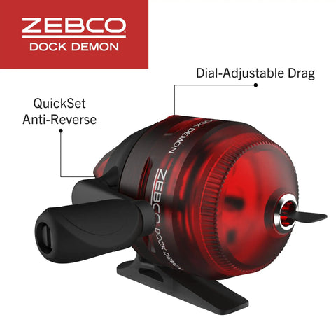Dock Demon Spincast Reel And Fishing Rod Combo 30 Inch Fiberglass Rod With EVA Handle QuickSet Anti Reverse Pre Spooled 6 Pound Line Red