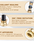 Brass 1/4 Inch 90 Degree Swivel Union Elbow Air Line Connector DOT Approved Five Pack For Pneumatic Tools Built Tough Pro Grade CA360 Brass Fittings, 250 PSI Max, Wide Temperature Range From Minus 40F To 160F, Corrosion Resistant, 360° swivel brass air line fitting