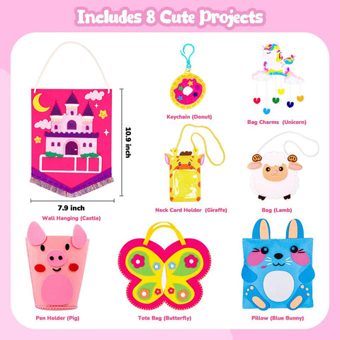 Kids Beginner Sewing Kit With Felt Projects For 5 And Up 8 Totally Easy DIY Crafts Like Bunny Pillow Unicorn Wind Chime