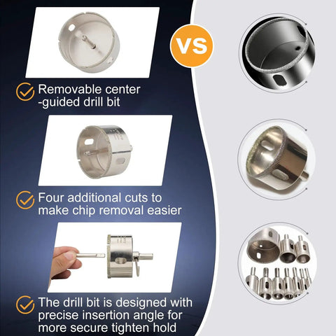 Diamond Hole Saw Kit With Center Drill Bit And Diamond Coated Center Drill Bit for Ceramic Glass Marble Granite Porcelain Tiles