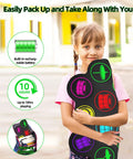Child holding Roll Up 9 Pad MIDI Electronic Drum Set With Headphone Jack Built In Dual Speakers, perfect for travel and play.