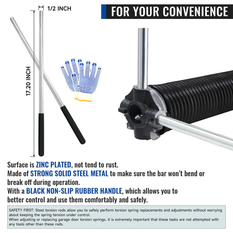 Right Hand Garage Door Torsion Spring 0.234x2x29 In Red Cone Non Slip Winding Bars And Gloves Electrophoresis Black Coated