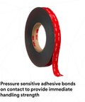 Roll of VHB Heavy Duty Mounting Tape 5952, 0.5 inch wide, showing red foam core and adhesive side for quick bonding