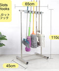 Movable Broom And Mop Holder Stainless Steel Rack For Cleaning Supplies Organizer And Garden Tool Storage with mops and brooms