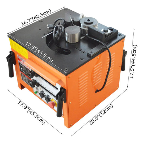Gutsy 110V 1700W Electric Rebar Bender Chews Up 6 To 25 Mm Round Steel Rods Like Butter Adjustable 0 To 180 Degrees visible from top with measurements