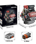 V8 Engine Model Kit That Actually Runs With An L Motor And Battery Box 478 Plus Pieces Visible 8 Cylinder Engine Building Blocks For Adults Hands On STEM Project Realistic Automotive Decor And Engineering Toy, box and parts