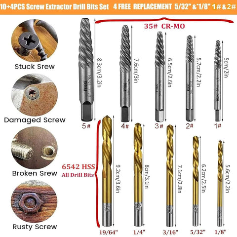 14-piece screw extractor and left-hand drill bit set in cobalt HSS steel for removing stripped screws and broken bolts, Amazon