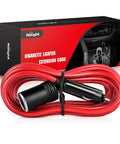 Heavy Duty 14 Foot 12V 24V Car Extension Cord Male To Female With Cigarette Lighter Socket Red, Premium Quality Wire, High Temperature Resistant, Easy Plug And Play, 2 Years Warranty coiled with plug and socket