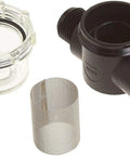Inline Strainer 255-213 Half Inch MNPT To FNPT For 2088 Series Pumps showing parts including black body, clear bowl, and metal mesh